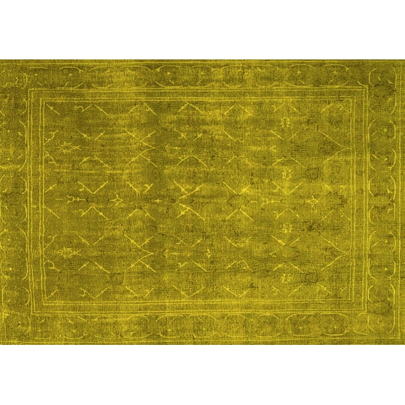 Ahgly Company Machine Washable Indoor Rectangle Persian Yellow Bohemian Area Rugs, 5' x 7'