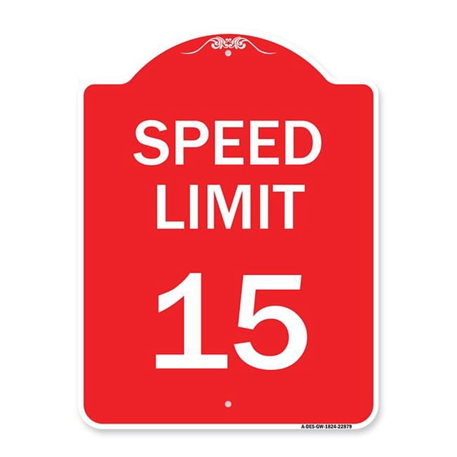 SignMission A-DES-RW-1824-22879 18 x 24 Po. Panneau de la Série Designer - Speed Limit 15 MPH, Rouge et Blanc