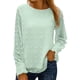 thumbnail image 2 of Blusa de gasa con mangas de linterna verde para oficina y hogar, blusa de cuello redondo y manga larga, talla S, 2 of 6