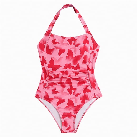 mgoYE Swimsuit for Girls 10 12 Girls Swimsuit One Piece Bathing Suit with Halter Straps Ruched Removable Bra Swimwear for Teen 12-16T(Red,15-16 Years)