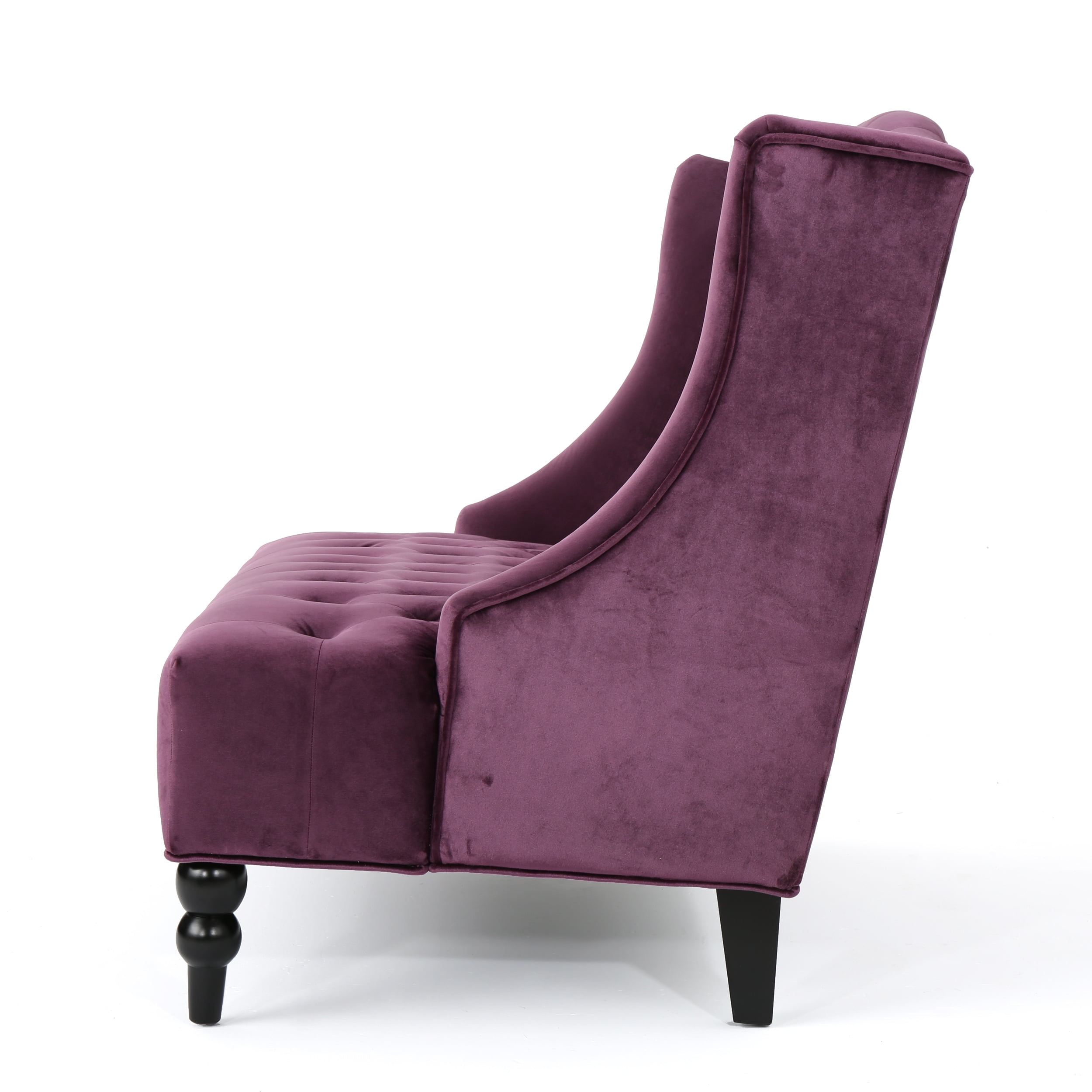 Noble House Lawrence Button Tufted Velvet Loveseat, Raisin