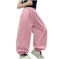 thumbnail image 2 of fnnxnal Girls' Cargo Pants for Girls Kids, Pink Elastic Waisted Loose Fit with Pockets, Solid Color Casual Summer Pants Size 12 T, 2 of 4