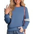 thumbnail image 2 of Women’s Casual Pullover – Long Sleeve Loose Fit Sweatshirt with Stylish Sleeve Stripe Details Blue, 2 of 4