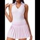 thumbnail image 2 of Falda de Tenis para Mujer, Falda de Golf Acanalada, Falda Deportiva Plisada con Media Cremallera, Pantalones Cortos y Sujetador Incorporados Rosa XL, 2 of 8