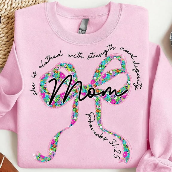MOM Strength and Dignity Sweater, Christian Floral Preppy Bible Verse Mothers Day Sweatshirt