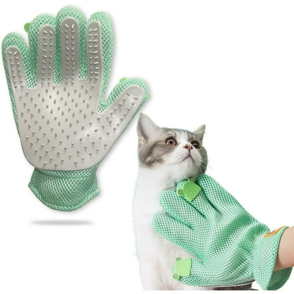 2 Pack Hair Remover Glove Grooming & Massage Mitt with Enhanced Five-Finger Design, Gentle Deshedding for Dogs & Cats with Long or Short Fur, (left Right-Hand), Green