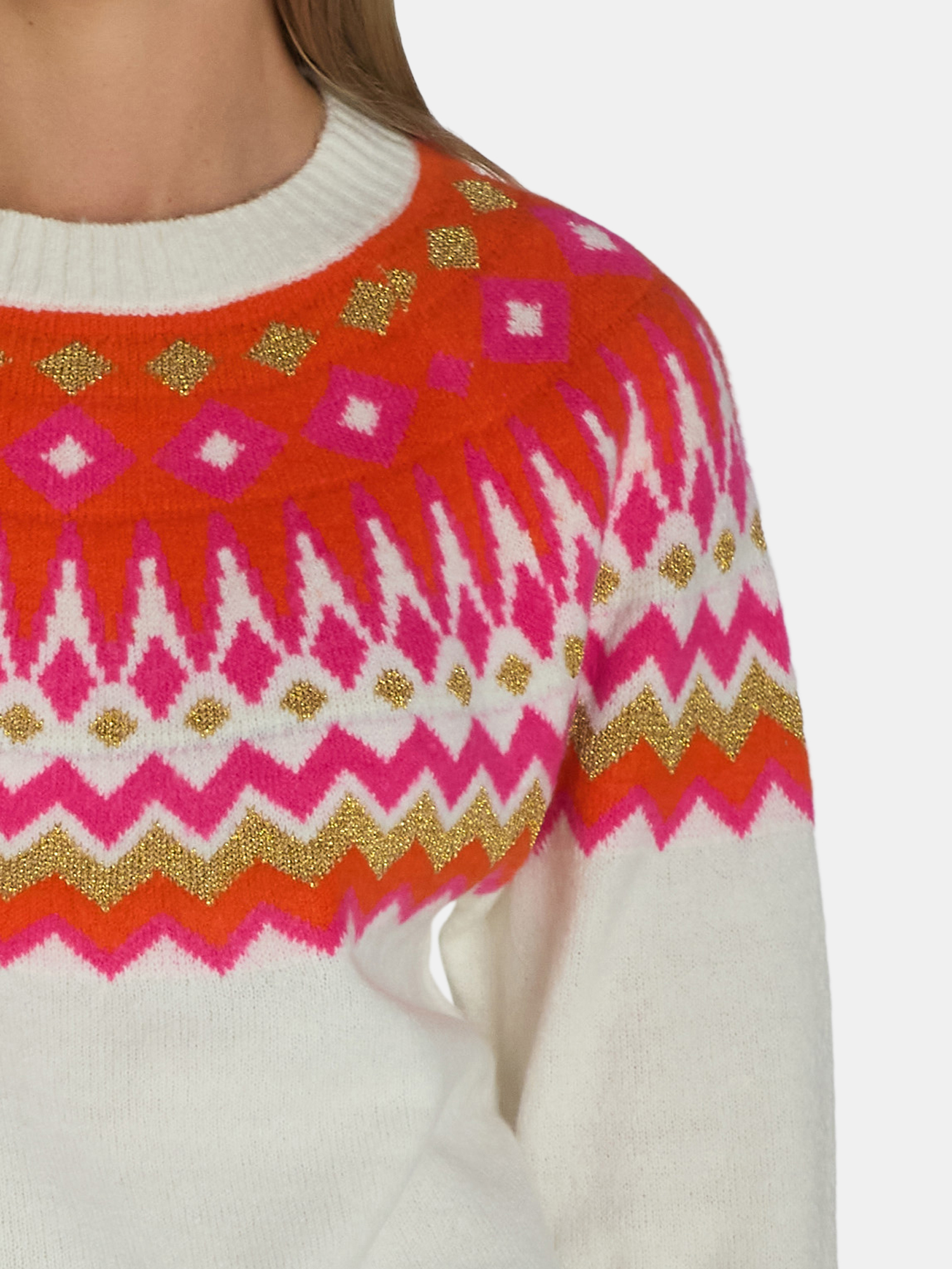 99 Jane Street Women's Fair Isle Crewneck Sweater with Long Sleeves, Midweight, Sizes XS-XL