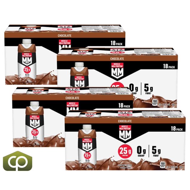 Muscle Milk Protein Chocolate Protein Shake, 18 x 330 mL - High-Protein & Fiber