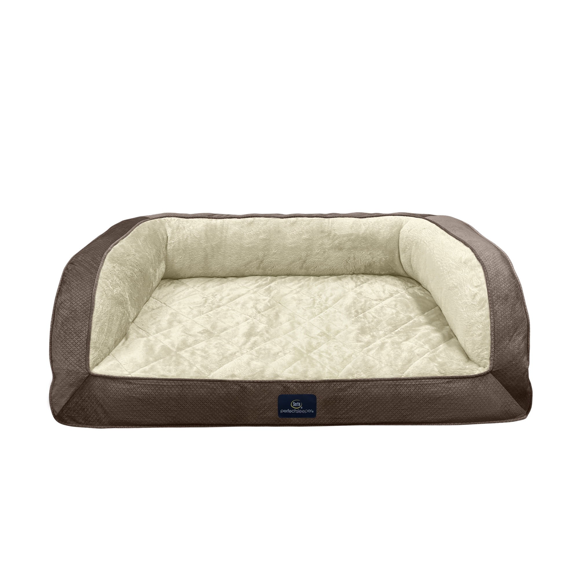 Serta Quilted Orthopedic Bolster Couch Cat & Dog Bed, Mocha, Extra Large