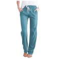 thumbnail image 1 of Women's Lace Up Wide Leg Cropped Pants - Solid Color Casual Trousers with Pockets (2), 1 of 3