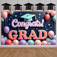 thumbnail image 5 of Colorful Balloons Graduation Banner Graduation Cap Congrats Display Star Decor Ribbon Streamers Grad Backdrop for Graduation Party College Graduation Photo Shoot, 5 of 9