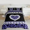thumbnail image 2 of jejeloiu Cute Cartoon Loves Queen Comforter Set,Kawaii Leopard Print Bedding Sets,Purple Brown Bedding Comforter Set For Teens,Super Cozy Room Decor Reversible,3pcs, 2 of 8