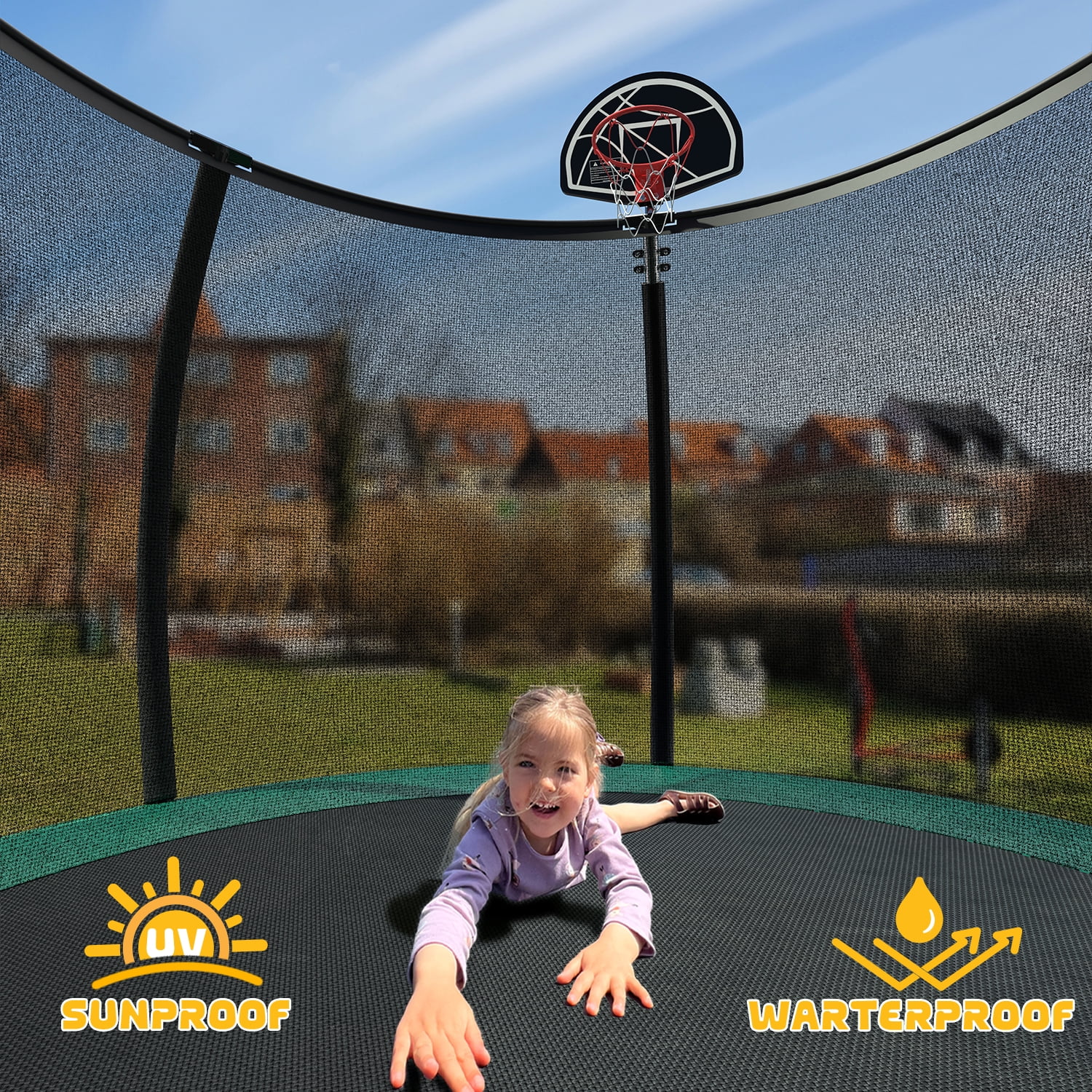 Mersco 10FT Heavy Duty Trampoline with Enclosure Net ,Slide ,Swing Set Outdoor Trampoline for Backyard,Kids Trampoline with Basketball Hoop,Birthday and Holiday Gifts for Kids,Green