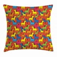 thumbnail image 1 of Horses Throw Pillow Cushion Cover, Colorful Cartoon Stallion Characters Abstract Farm Animals Mane Silhouettes Doodle, Decorative Square Accent Pillow Case, 24 X 24 Inches, Multicolor, by Ambesonne, 1 of 2