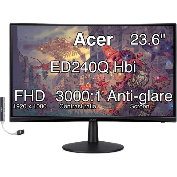 Acer ED240Q H 23.6" FHD VA Monitor UM.UE0AA.H01, 100Hz, 1ms, 250 Nits, w/DKZ Hub