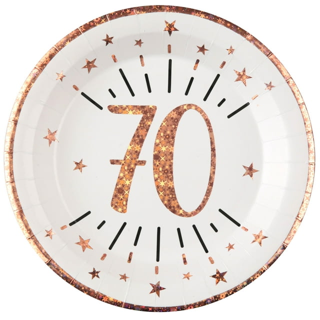 Assiettes de Souper Chic pour 70e Anniversaire en Or Rose - Élégance Tendance Enveloppée de Style!