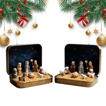Mini Christmas Nativity Set in a Tin Box, Handcrafted Pocket Bethlehem Scene, Portable Holy Family Display, Small Religious Ornament, for Desk, Shelf, Office, Travel Decor, Christmas Gifts(2pcs)