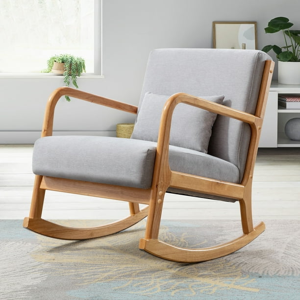 BOSMILLER Rocking Chair with Curved Wood Base, Fabric Rocker with