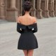 thumbnail image 4 of Vestido Mini para Mujer, con Hombros Descubiertos, Larga, Corte A, Vestido Formal Corto, para Fiesta y Club Negro XS, 4 of 10