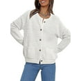 thumbnail image 1 of Sexy Dance Chandails pour Femmes Cardigan Boutonné Col Rond Cardigans Haut Doux Manches Longues Extérieur Blanc P, 1 of 2
