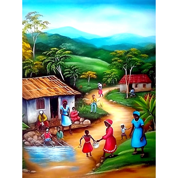 Diamond Art Painting A Family of Rural African Women and Children Full Drill by Number Kits, DIY Rhinestone Pasted Paint with Diamond Set Arts Craft Decorations (12x16inch)