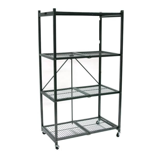Origami Wheeled 4 Shelf Folding Steel, Collapsible Wire Shelving
