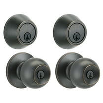 Brinks Keyed Entry Classic Ball Style Doorknob and Deadbolt Combo, Tuscan Bronze Finish, 2 Pack