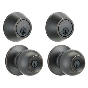 Brinks Keyed Entry Doorknob & Deadbolt Twin Pack, Bronze