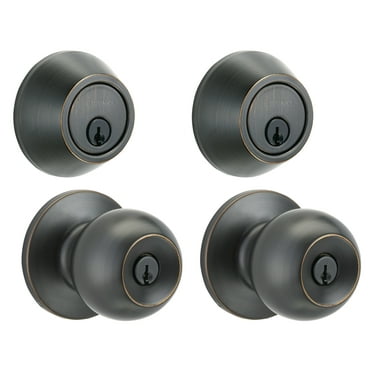 Brinks Keyed Entry Classic Ball Style Doorknob and Deadbolt Combo, Tuscan Bronze Finish, 2 Pack