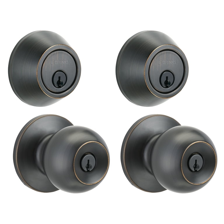 Brinks Keyed Entry Doorknob & Deadbolt Twin Pack, Bronze photo 1