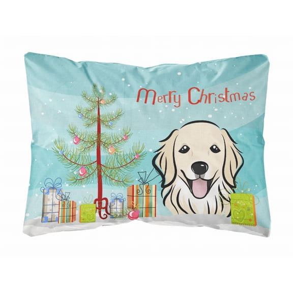Carolines Treasures BB1577PW1216 Christmas Tree and Golden Retriever Canvas Fabric Decorative Pillow, 12H x16W,