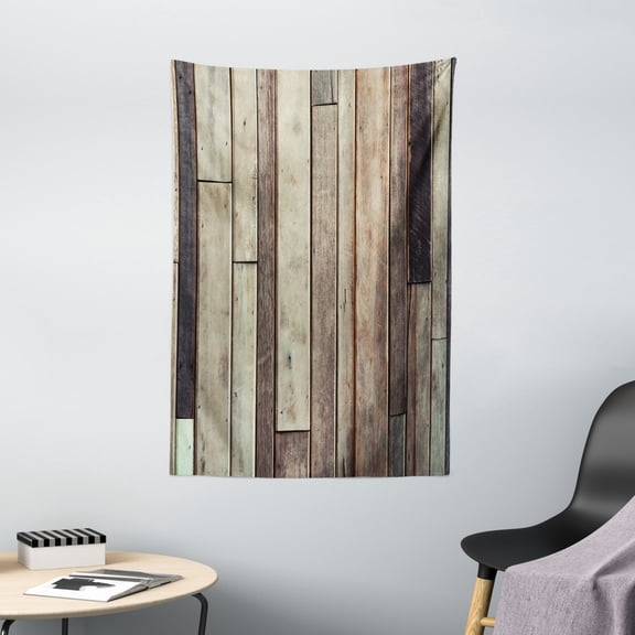 Wooden Tapestry, Antique Planks Flooring Wall Picture American Style Western Rustic Panel Graphic Print, Wall Hanging for Bedroom Living Room Dorm Decor, 40W X 60L Inches, Brown, by Ambesonne