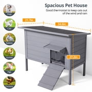 Outdoor Cat House with Removable Heating Pad, DOMIPET Heated Cat House, Waterproof Winter Shelter for Multiple Cats & Small Animals with Escape Door, Suitable for All Seasons
