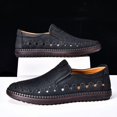 thumbnail image 5 of Beige Perforated Slip-On Hand-Stitched Breathable Casual Leather Shoes for Men, 5 of 8