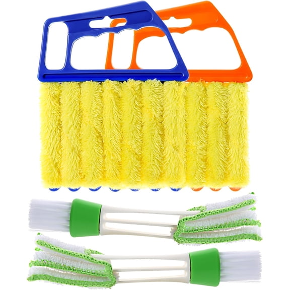 Dihmpor 4Pcs Window Venetian Blind Cleaner Kit, 7-Finger Microfiber Duster & Mini Vent Brush Set, Washable Handheld Tool for Wood Blinds, AC Vents, Fans, and Shutters