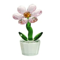 Crystal Flower Figurine Mini Glass Flower Figurine Collectibles Small Ornament Table Decoration Crystal Glass Bouquet Flower Centerpieces for Home Decor Gifts for Women Mom