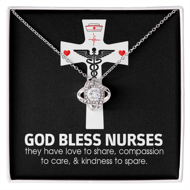 God Bless Nurses Healthcare Medical Worker Nurse Appreciation Infinity Knot Necklace Message Card