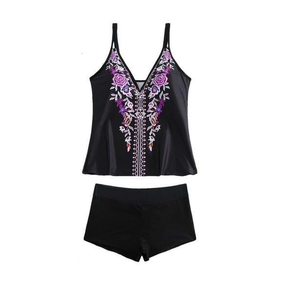 Htigea Womens Tankini Swimsuit Casual Loose Fit Flowy Tank Tops with Boyshorts 2 Piece Sets Summer Beach Vacation Bathing Suits Purple,S