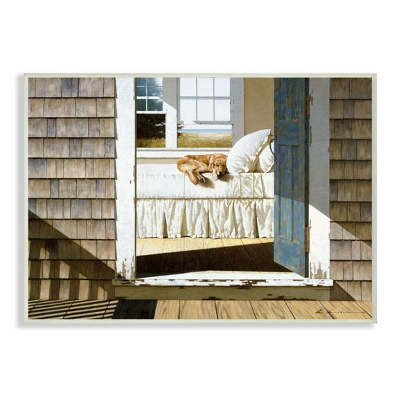 Stupell Industries Dog Nap at Cape House Realistic Coastal Painting Wall Plaque Design by Zhen-Huan Lu