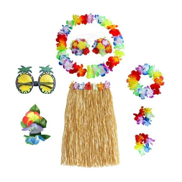 wolftale Hawaiian Funny Dance Party Skirt Costume Set Straw Color 80cm Straw Color 80cm