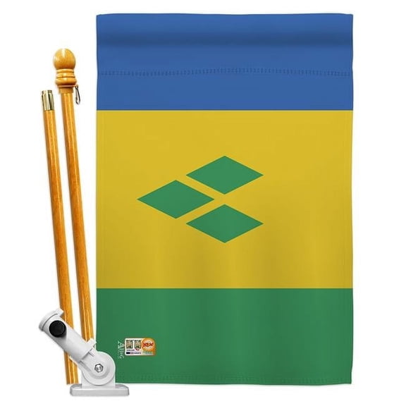 Americana Home & Garden AA-CY-HS-140200-IP-BO-D-US18-AG 28 x 40 in. Saint Vincent Flags of the World Nationality Impressions Decorative Vertical Double Sided House Flag Set & Pole Bracket Hardware Fla