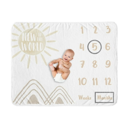 UPC: 0846480093756 | Desert Sun Taupe Fleece Milestone Baby Blanket Boy or Girl by Sweet Jojo Designs