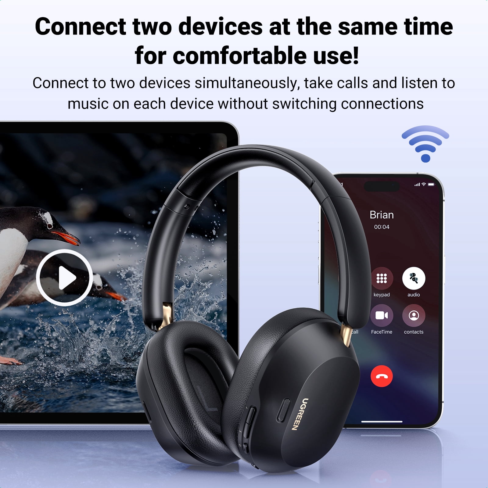 UGREEN Max5 C Noise Cancelling Over-Ear Headphones, Bluetooth 5.4, 75 Hours Playtime, Black