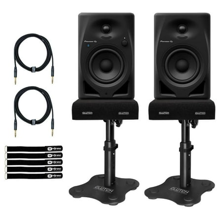 Pioneer DJ DM-40D-BT 4" Bluetooth Desktop Monitor System with Desktop Monitor Stands Package