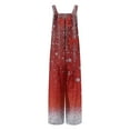 thumbnail image 5 of Women's Christmas Print Wide Leg Overalls - Strapless Tank With Pockets Casual Solid Color Onesie, Fuchsia Size XL, 5 of 7