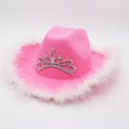 thumbnail image 1 of Western Cowboy Hat Tiara de lentejuelas Rolled Wide Brim White Feather Fedora Nupcial Fancy Dress Props Holiday Dress Salvador Sombrero de vaquero, 1 of 10