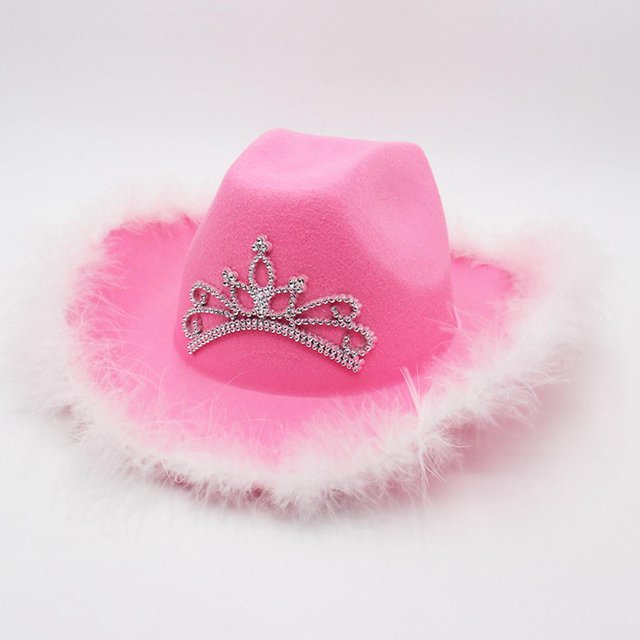 Western Cowboy Hat Tiara de lentejuelas Rolled Wide Brim White Feather Fedora Nupcial Fancy Dress Props Holiday Dress Salvador Sombrero de vaquero