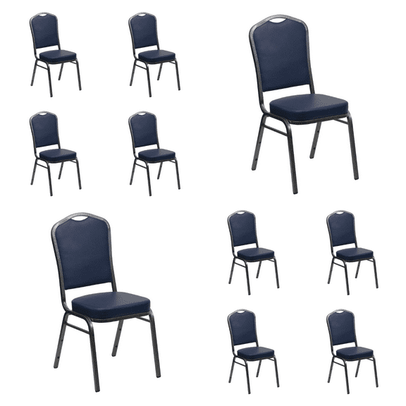 (10 PACK) Crown Back Banquet Dining Chair with Navy Vinyl - Commercial Quality Restaurant Chair