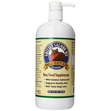 Grizzly Salmon Oil All-Natural Dog Food Supplement In Pump-Bottle Dispenser, 32 Ounces