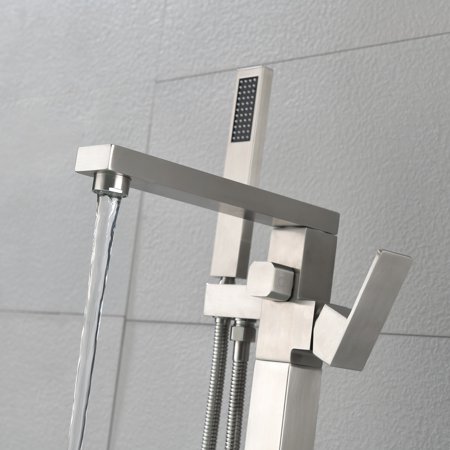 Freestanding Bathtub Faucet Tub Filler Brushed Nickel Floor Mount Bathroom Faucets Brass Single Handle with Hand Shower